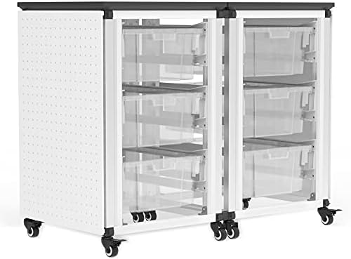 Offex Современ модуларен кабинет за складирање во училницата со 6 големи канти и заклучени тркала-2 модули од рамо до рамо