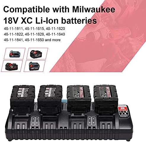 Полнач за батерии M18, 4-порта станица за полначи на батерии компатибилна со Milwaukee 18V литиум јонска батерија и алатки за Милвоки