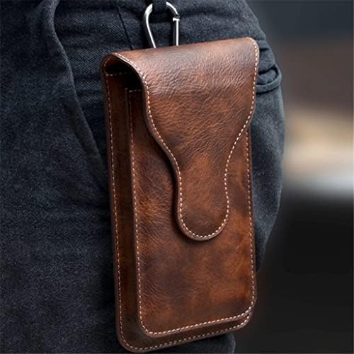 Shzbcdn Clip Clip Holder Case Leather Vintage Grateage Doublelayer Mobile Phock Cover Cover Pack Men Protable Toag за половината