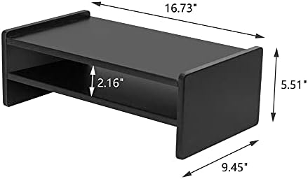 Sawqf 42.49x24x14cm Компјутерски монитор за стоење на столб за столб ТВ полица Risers 2-Tier Wood Arm Riser Chape Storage Griss