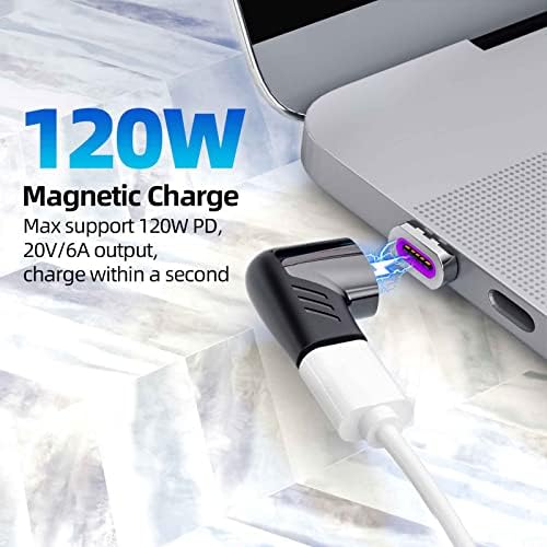 Магнетски адаптер Sisyphy USB C, USB2.0 Type C конектор за десен агол со PD 120W полнење и трансфер на податоци од 480Mbps, компатибилен за MacBook