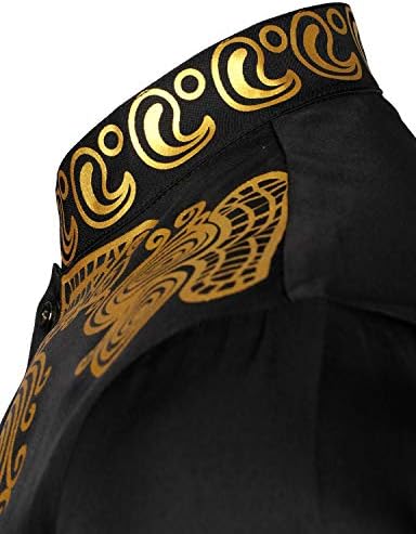 Лукматон Машки Африкански 2 Парчиња Комплет Златен Принт Со Долги Ракави Дашики И Облека За Панталони Традиционален Костум