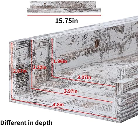 Lavezee 16 инчи рустикални лебдечки полици за wallиден сет од 3 и 4x6 црни рамки за слики сет од 6