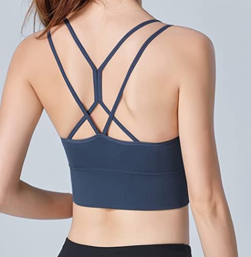 Inibud Strappy Padded Sports Sports Bra for Women Crop Top Crisscross Thurning Yoga градник со отстранлив чаша долгорочно ниско влијание