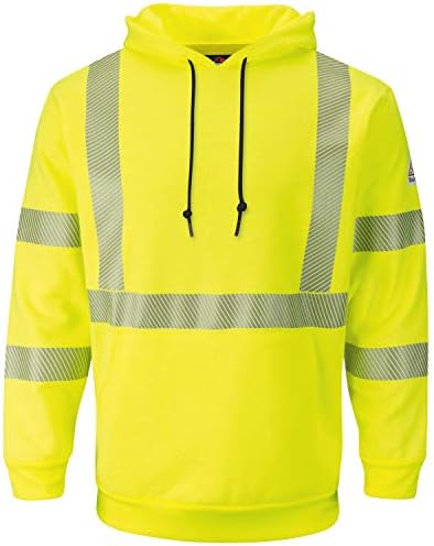 Bulwark Men's Fleece FR Hi-Visibility Pulverover Hoodswemshirt, жолта/зелена, средна