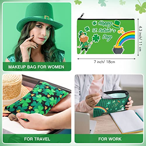 14 Парчиња Козметички Кеси За Денот На Свети Патрик Зелени Детелини Чанти За Шминка За Жени Девојки Ирски Шамрок Бонбони Третира Торба