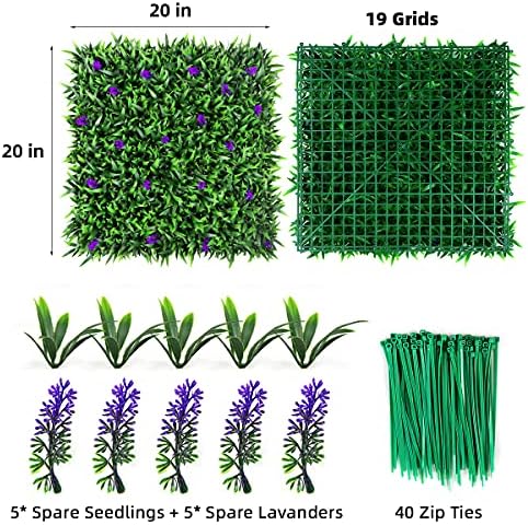 Easnwllim 12pcs 20 x 20 вештачки лаванда цвеќиња топиерна ограда од трева заднини Почнини за зеленило за затворен простор за приватност на