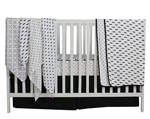 Bacati Muslin Unisex 3 Peect Crib Set, Mustach/Plus