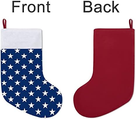 Американско знаме морнарички сини starsвезди Божиќни порибни чорапи со кадифен камин што виси за Божиќно дрво
