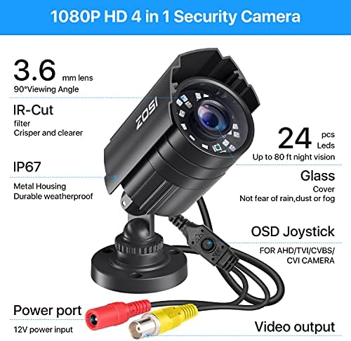 Zosi 2.0MP 1080P HD 1920TVL HYBRID 4-IN-1 TVI/CVI/AHD/960H CVBS CCTV камера и C296 5MP WiFi PTZ камера, тава/навалување на надворешна