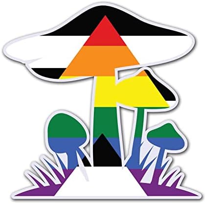 Декорации за темни искра родови флуидни печурки, габи ЛГБТКИА+ знаме - 3 инчи целосна боја винил декларација за внатрешна или надворешна