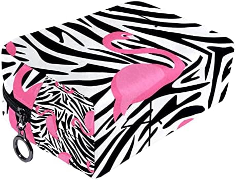 Тбуобт Торба За Шминка Патување Козметичка Торбичка Торбичка Чанта Чанта Со Патент, Модерен Цртан Филм Животно Фламинго Тропски