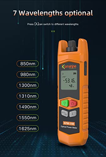 -70+10DBM тестер за оптички кабел за влакна Преносен мерач на моќност на оптички влакна Komshine KPM-11M 2,5 mm Универзален конектор
