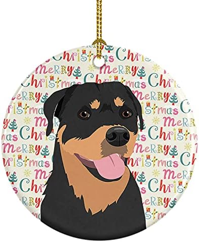 Богатства на Каролина WDK2251CO1 Rottweiler Black and Tan 7 Божиќен керамички украс, украси за новогодишни елки, виси украс за Божиќ,