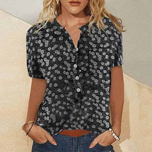 Bluseенски плус големина блузи со кратки ракави со кратки ракави V-вратот, симпатична печатена маичка блуза, обични блузи, мачки