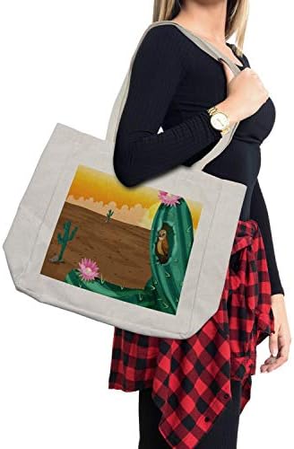 Амбесон, шарена торба за купување, пустинска илустрација на пејзаж со голем кактус Сагуаро и птичји неплодна природа, еколошка торба за еднократна