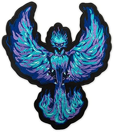 Преостанато виолетова сина Феникс лепенка - Оган мистична птица - извезено железо на закрпи - Големина: 9,8 x 11,2 инчи