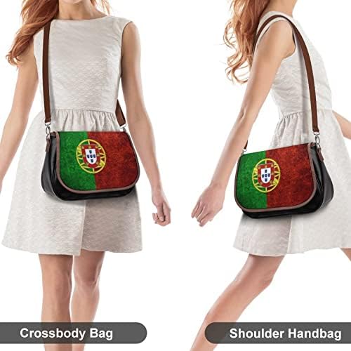 Гроздобер португалско знаме кожа со средно рамо за чанти за модни обични торби со вкрстени крстови со каиш