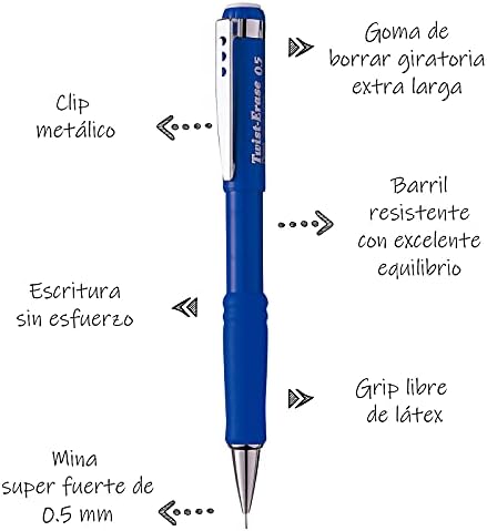 Механички молив на Pentel Twist-Erase III, 0,5мм, сино барел, 12 пакувања