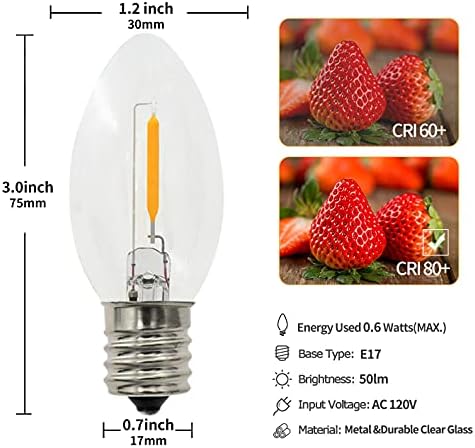 MX232 C9 LED Светилки 0.6 W Еквивалентно НА 7w C9 Candelabra LED Светилки Со Влакно E17 Канделабри База Едисон Ноќни Светилки Топло