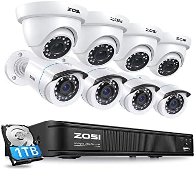 Zosi 1080p H.265+ Систем за безбедносна камера за домови, 5MP Lite 8 канален надзор DVR и 8 x 1080p CCTV Bullet Dome Camera Outdoor Indoor,