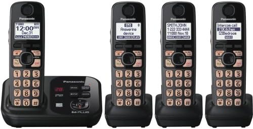 Panasonic KX-TG4734B Dect 6.0 безжичен телефон со систем за одговарање, црна, 4 слушалки