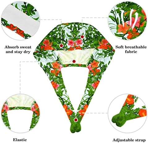 Девојка пеперутка цвеќиња Работна капа прилагодлива капаче за чистење со копчиња и лажна коса чиста за медицинска сестра и доктор
