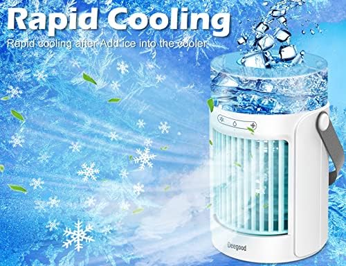 Преносен вентилатор за климатизација на AC, испарувачки мини климатик со 3 брзини 7 бои, 650мл голем ладилник за воздух во вода,