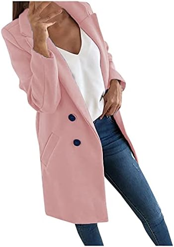 Зимски палта на Cotecram за жени модни обични долги ровови палтото дами елегантно лаптелно тенок палто плус јакни со грашок