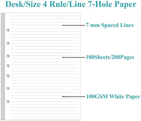 Хартија за полнење на A5 - 100 листови/200 страници лабава лисја хартија за Filofax Planner, Организатор, Binders, 7 дупки, 100GSM