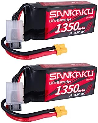 Sankaku 2PCS 1350mAh 11.1V липо батерија 25C 3S липо мек пакет со XT30 конектор за RC Airplane Drone Helicopter Quadcopter Racing Hobby