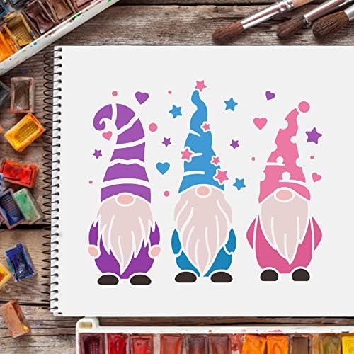 FingerInspire 3 gnomes матрици за украсување образец 11.8x11,8 инчи пластичен гном со капи со цртање на сликање на плоштади квадратни еднократни