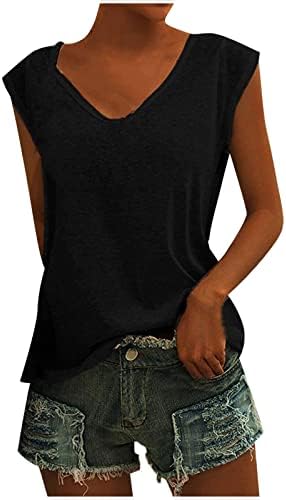 Женска обична маица тркалезна капаче за вратот, врвови меки цврсти бои лабави блузи 2023 летни модни кошули