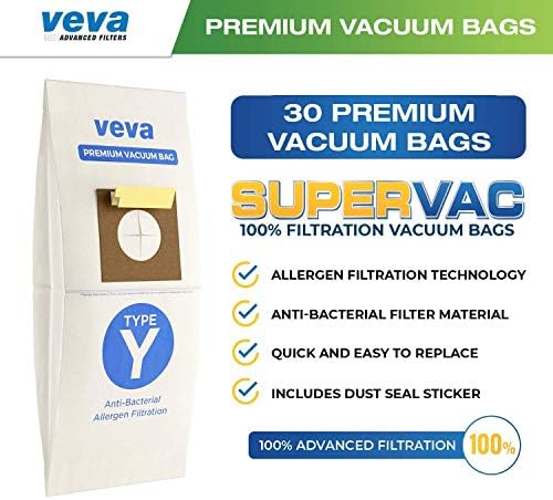 Veva 30 пакет Премиум надзор вакуумски торби тип y компатибилен со Hoover Windtunnel Ured Upright Vacuum Shempers Style Y, YZ, Z Alergen 4010100Y