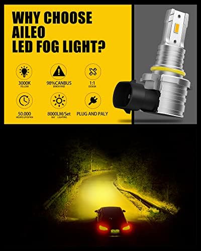 AILEO 9005 LED Светилки За Магла, 350% Посветла CSP Чип 40W 8000lm Супер Светла 3000K Килибар Жолта 9005/HB3 LED Светилки Безжичен