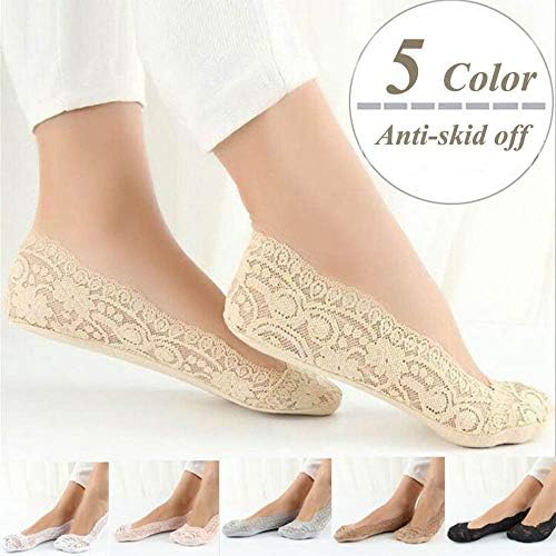 Зефотим ✿ Моден глужд чорап женски памук мешавина од чипка Антискид Невидливи чорапи со ниски исечени пети чорапи