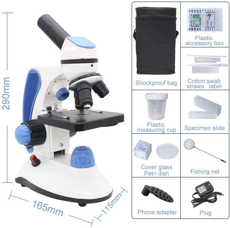 Микроскоп Додатоци 40x-2000x Монокуларен Микроскоп, Со Прилагодливи Врвни/Долни Светла Led Осветлување Лабораториски Потрошен Материјал