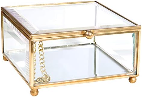 Домашни детали Квадратно стакло кутија за чување | Организатор на накит | Декоративен акцент | Суета | Табела за табели | Подарок за