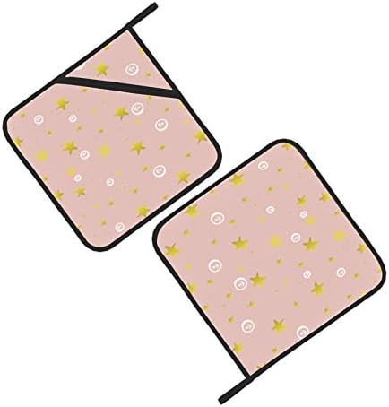 Златни starsвезди Псевдо сјај Ефект розови potholder јамки држач за тенџере со топлина со џеб 2 парчиња држачи за тенџере со џебови 8 × 8