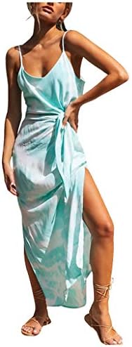 Women'sенски вратоврски печатен макси фустан летен без ракав длабок в-врат-вратен партиски фустан на плажа
