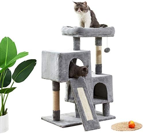 Апартман на мачки од мачка со сисал со сисал грабна табла плишани и двојни простории кула кула мебел за маче центар за маче игра