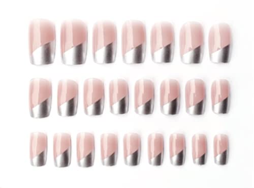 24 парчиња Притиснете На Ноктите Кратки француски Лажни Нокти Со Лепак Лажни Нокти Со Дизајни Акрилен Лепак На Ноктите ЗА Жени Самостојни