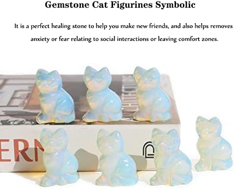 Wemeki Gemstone Cat Stone 1pc, 1,5 инчи рачна врежана кристална мачка животинска фигура природно заздравување кристал седење мачка среќа статуи