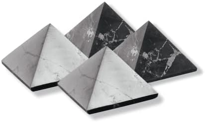 KarelianMasters Shungite Stone Pyramids Thoplet сет на 4 компјутери. - 1,6 инчи | Полиран и неподготвен цврст камен | Медитација, балансирање