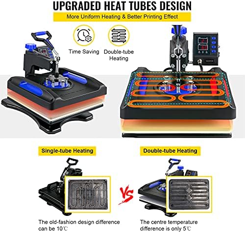 VEVOR Топлина Прес Машина 15 x 15 Инчен 8 Во 1 Топлина Притиснете 800W Сублимација Машина 360° Ротација Замав Далеку 8 во 1
