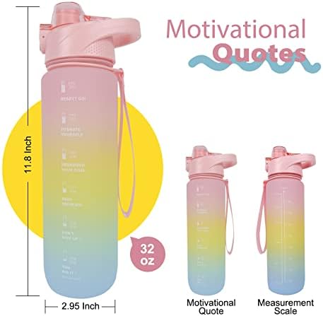 Шише за мотивационо шише со вода со вода со шише со вода со слама 32 мл вода за пиење со време за пешачење за вежбање спортски спортски