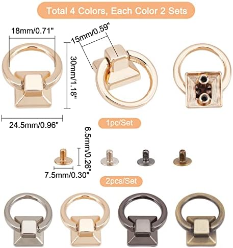 Wadorn 8 комплети ротирачки топка на главата копчиња со Он прстен, 4 бои завртки за завртки метални прстени за ранец од кожа занаетчиски занаетчиски