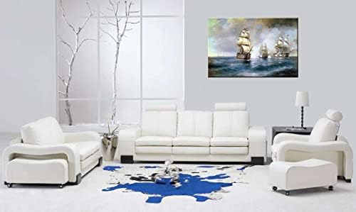 Startonight Canvas Wall Art - Аивазовски Бриг Меркур нападнат од два турски бродови Репродукција Сликарство врамена 32 x 48 инчи