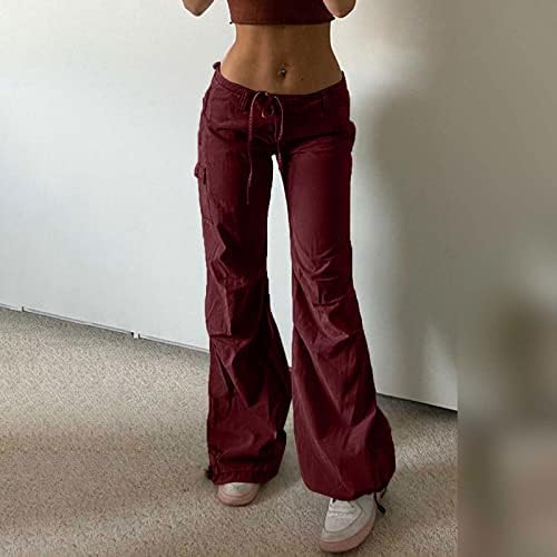 Карго панталони улична облека со низок пораст, панталони, плус големина, разгорени хеланки Еластични панталони на половината, обични пакувања