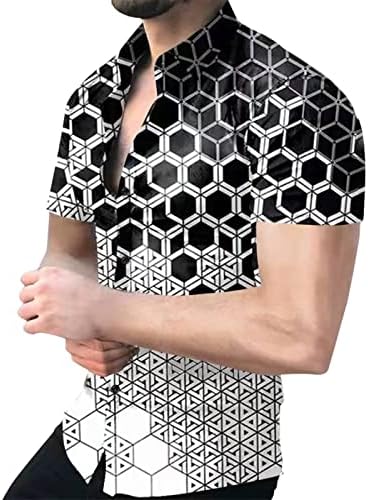 Zdfer 2022 нови кошули за мажи, летно копче за кратки ракави за кратки ракави, геометриски принтри, хавајски кошули јаки врвови